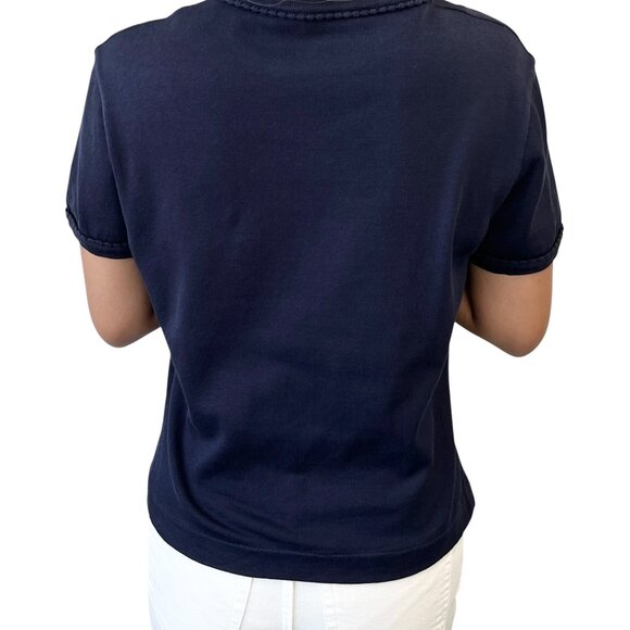 CHANEL Vintage CC Mark Logo Knit T-shirt Top Short Sleeve #38 Dark Blue [106343] - Picture 4 of 11